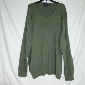 POLO RALPH LAUREN Men's V- Neck Pullover Green With Brown Undertones Size 2XLT